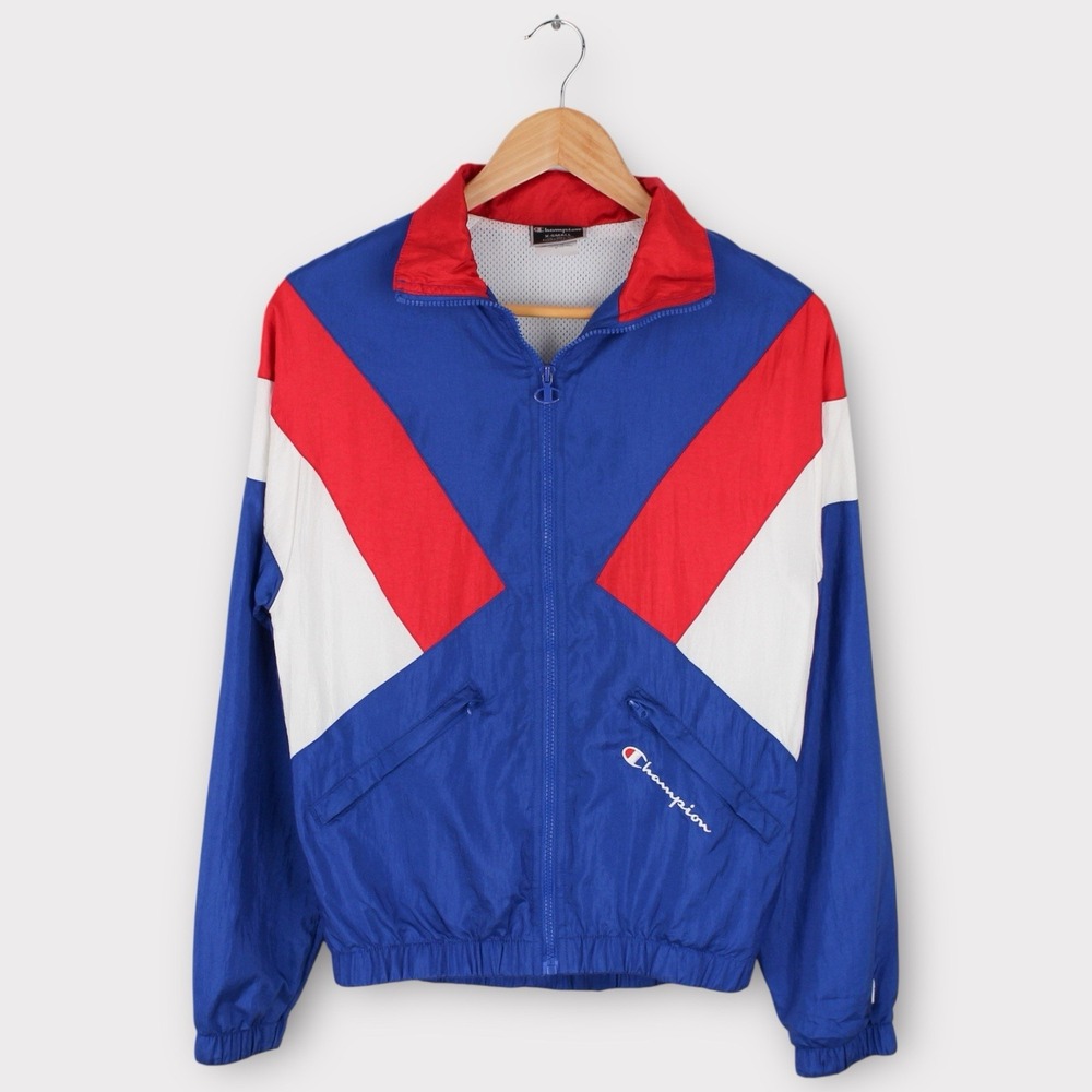Champion Windbreaker Jacket Red White Blue Colorblock Full Zip XS USA Olympics